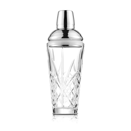 Crystal Glass Cocktail & Vintage Shaker W/Cut Design, 18.5oz Jumbo Vol,Exquisite Martini Shaker for...