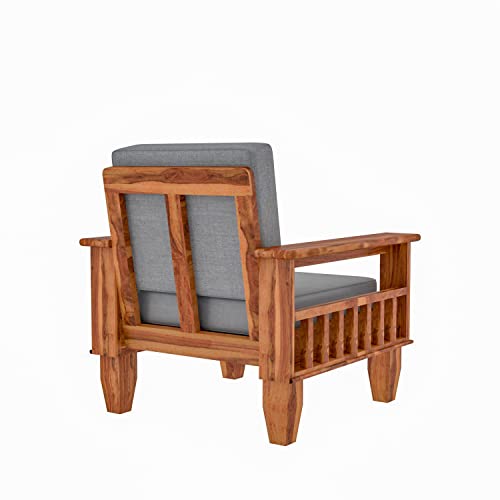 Image of Sheesham Wooden 4 Seater Sofa for Living Room | Rosewood 4 Seater Cushion Sofa with Side Newspaper Holder for Home & Office (-Honey Finish,2+1+1 Seater)
