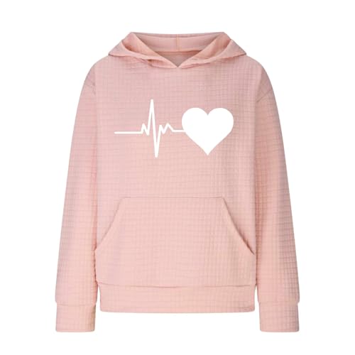 Sweatshirts for Teen Girls Cute Heart Graphic Print Waffle Sweaters Long Sleeve Plain Pullover Tops with Pocket4