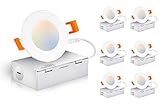 Cloudy Bay 3 inch 5 Color Ultra Thin LED Recessed Light with Junction Box,IC Rated, 120V 9W CRI90+, 5 Color Temperature Selectable, Illumination Diameter 1-7/8inch,White, Pack of 6