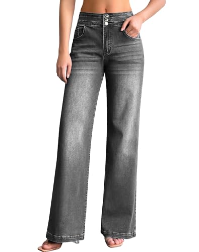 Image of roswear Women's Wide Leg Jeans Casual High Waisted Stretch Baggy Loose Denim Pants