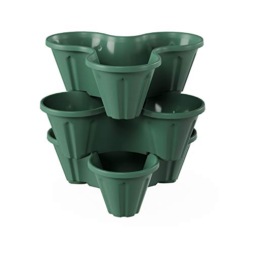 PURE GARDEN Juego de 3 macetas apilables, macetas de 3 niveles que ahorran espacio, maceta vertical para interiores y exteriores, para hierbas y verduras (verde cazador)