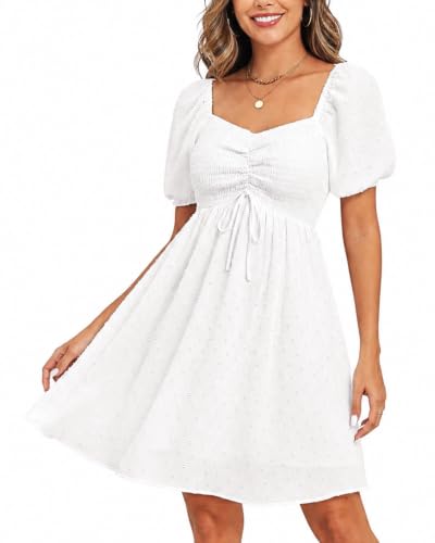 Image of Pinup Fashion Summer Dresses for Women 2025 - Easter Graduation Spring Puff Sleeve Smocked Short Sundress