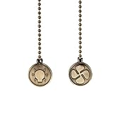 TWDRTDD Ceiling Fan Pull Chains Ornaments, 2 Pieces 12-inch Long Pull Chain Connector,Antique Brass Bulb Fan Pattern of Coin Shape Pull Chain with 3mm Diameter Copper Beaded Ball (2, Antique Brass)