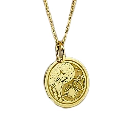 Collier Yin Yang en argent 925 et or avec pendentif 28 mm et chaîne 45 cm