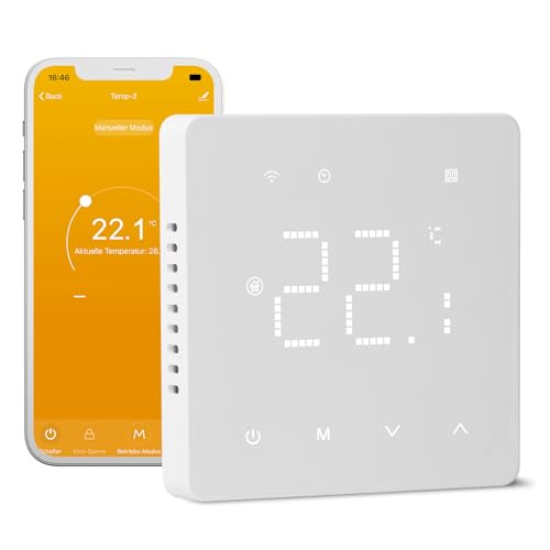 Fussbodenheizung Thermostat Digital Für Elektrische Fußbodenheizung, Beok Smart Raumthermostat WLAN Heizungsthermostat Raumtemperaturregler mit Fühler Kompatibel Tuya Alexa Echo, 230V 16A Unterputz