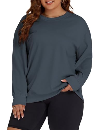 Image of ROSRISS Womens-Plus-Size-Sweatshirts Oversized Long Sleeve Shirts Trendy Crew Neck Pullover Sweaters Casual Tops XL-5XL
