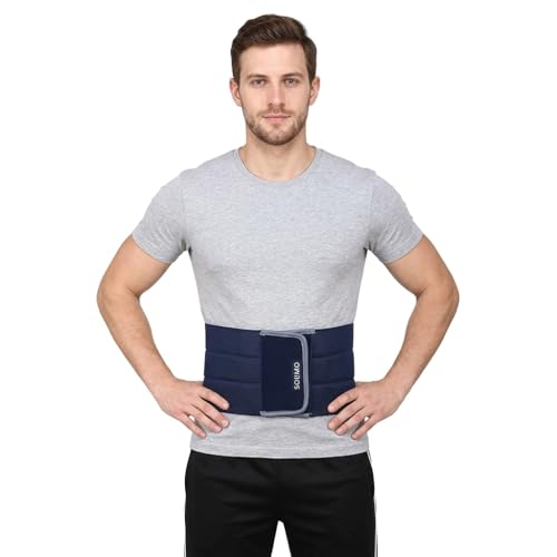 Image of Amazon Brand - Solimo Rubber Abdominal Support Wrap for Post Delivery Tummy Shaping | Lumbo Sacral Lower Back Relief | Breathable Compression Wear for Men Women | Navy Blue Universal Size