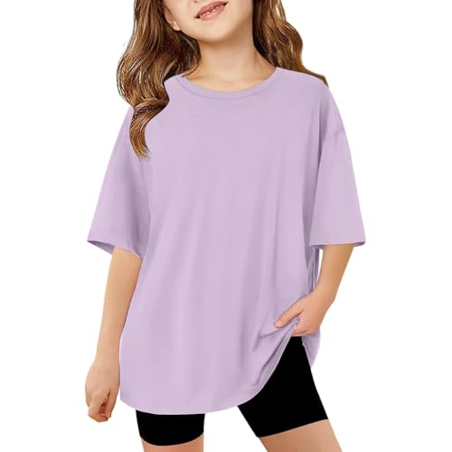 Girls Shirts Short Sleeve Cotton Soft Plain Solid Pure Color Tops Tee Basic Loose Shirts Teens Summer Casual Clothes