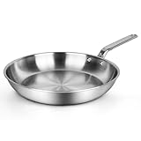 GLOBEHOME 12 Inch Stainless Steel Frying Pan - 5 Ply Stainless Clad Skillet with Aluminum Core, Durable and Even Heating, Professional Cookware for Induction, All Stoves, Oven and Dishwasher Safe