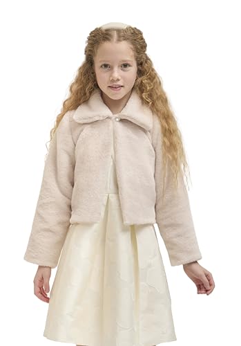 Lilax Girls Faux Fur Button Closure Cozy Dress Coat (3 Years, Beige)