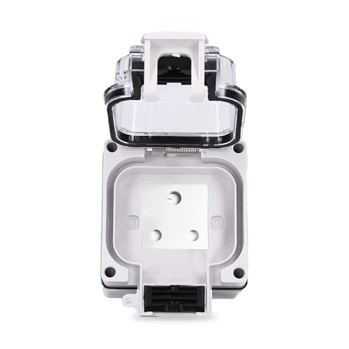 Image of MX IP66 Waterproof Outdoor Electrical Socket Box, 250V 16A 2 Module Weatherproof Wall Socket with Spring Cover & Locking System, Dustproof Power Outlet for Garden, Balcony & Garage