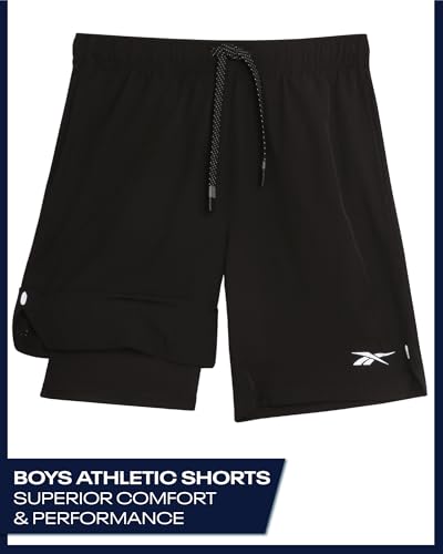 Reebok Boys Shorts - 2 in 1 Basketball Shorts with Compression Liner and Pockets - Gym and Running Boys Athletic Shorts2
