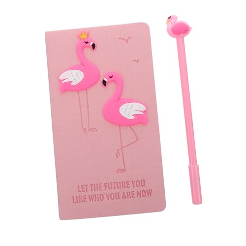 HOMSFOU Pink Flamingo Diary Notebook Cartoon Notepad for Women Travel Journal Pen Set