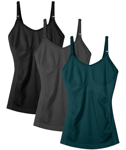 Image of Nursing Tanks for Women Breastfeeding - Seamless Maternity Cami Shirts Pregnancy Tops (3 Packs)