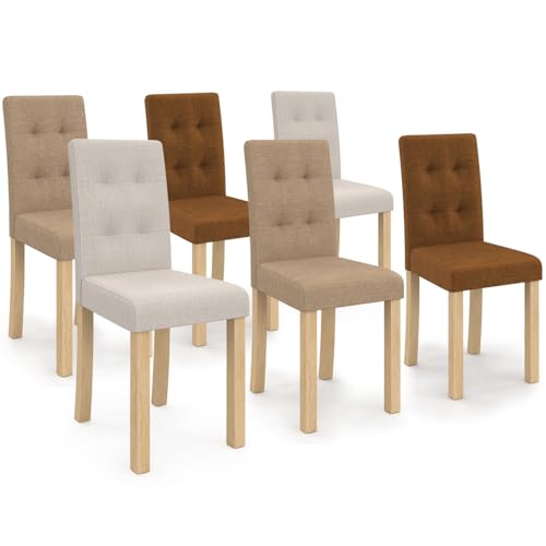 IDMarket - Lot de 6 chaises POLGA capitonnées Mix Color Taupe, Beige et Marron