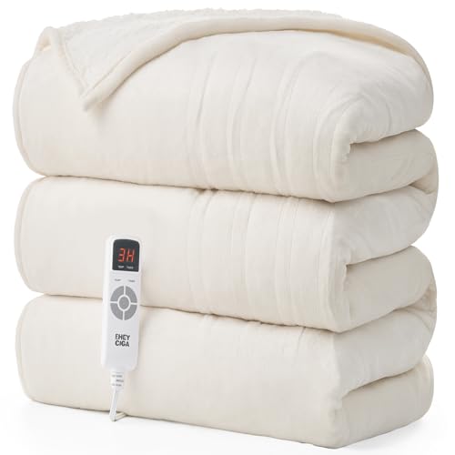 EHEYCIGA Heated Blanket Electric Blanket Throw - Heating Blanket with 9 Heating Levels & 10 Hours Auto Off, Soft Cozy Sherpa Washable Blanket with Fast Heating, 50 x 60 Inches