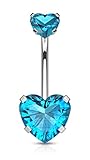 Forbidden Body Jewelry Surgical Steel Belly Button Ring with Heart CZ & Internally Threaded Matching Top, Aqua