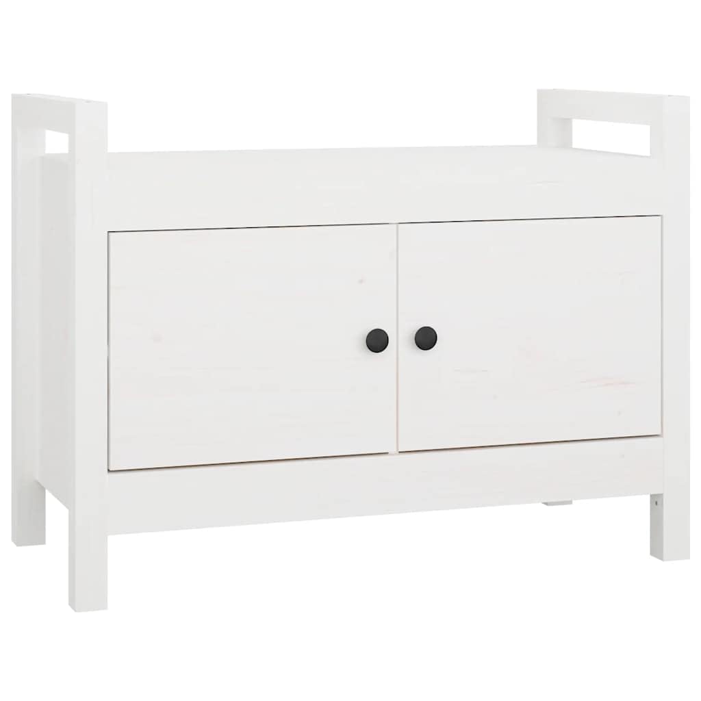 Ławka do korytarza, biała, 80 x 40 x 60 cm, lite drewno sosnowe, z miejscem do przechowywania butów i ubrań, idealna do przedpokoju, sypialni lub salonu