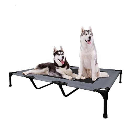 FIOCCO Elevated Dog Bed - Heavy Duty Dog Cot, Washable Raised Pet Bed with Chew Proof Mesh and Metal Frame, Portable Pet Bed for Outdoor Use, Dogs Cot Beds for X-Large Dogs, Grey/Black Mesh