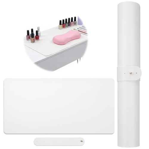 Nail Mat For Nail Tech Nail-Table Mat Soft Silicone Nail-Mat Waterproof PU Leather Nail-Pad for Nails Tech Salon Home Portable and Easy Clean (White 60x30cm) (MAT ONLY)