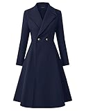 CURLBIUTY Women's Pea Coat Double Breasted Mid-Long Trench Coats Thicken Warm Outerwear, Dark Blue L