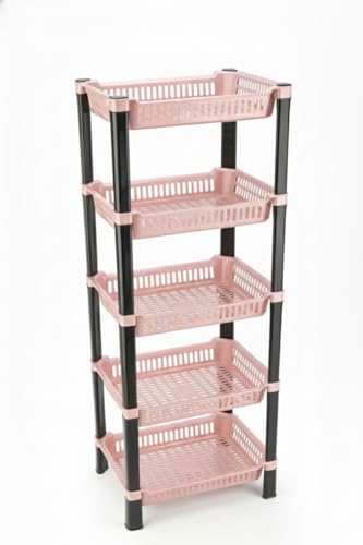 Image of U-Max Multi Tire Kitchen Storage Rack, Plastic Utility Shelf Organiser, Space Saving Storage Solution, Revolving Vegetable Rack (Orange, 5)