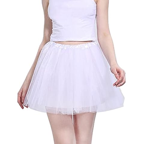 Women's Adult Classic Elastic 3 Layered Tulle Tutu Skirt, White, One Size Cover