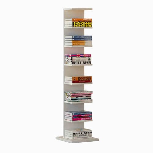 Estantería Vertical Tipo Torre, Moderna, Abierta, Alta y Estrecha, de Escalera, esquinera para Espacios pequeños, para Sala de Estar (Blanca, 7 Niveles)