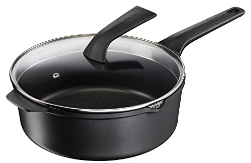 Tefal E24933 Robusto Aluguss Schmorpfanne 26 cm mit Deckel, einfache Reinigung, Antihaftversiegelung, Thermo-Signal Temperaturanzeiger, spülmaschinenfest, induktionsgeeignet, Schwarz