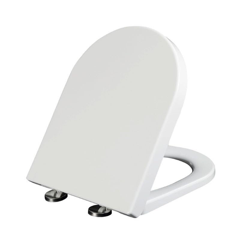 Sedile WC a forma di D, 36 * 46cm, Copriwater Tavoletta WC Con chiusura ammortizzata e funzione di sgancio rapido, Montaggio Rapido, Bianco