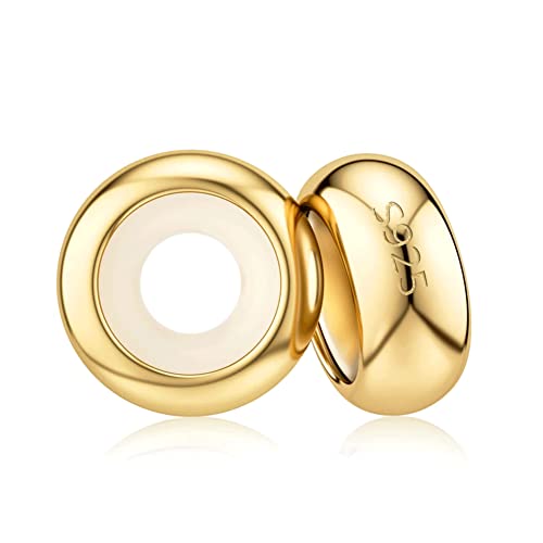 2Pcs Round Rubber Spacer Charms Clip Stopper Charms Sterling Silver Rondelle Spacer Bead for Bracelets