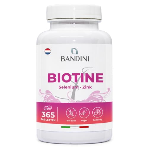 Bandini® Biotine + Selenium + Zink | Vitaminen voor Haar, Nagels en Huid | Haargroei en Anti-val | 365 Hooggedoseerde en Absorptietabletten | 1 Jaar Complete Behandeling | Haar en Schoonheid