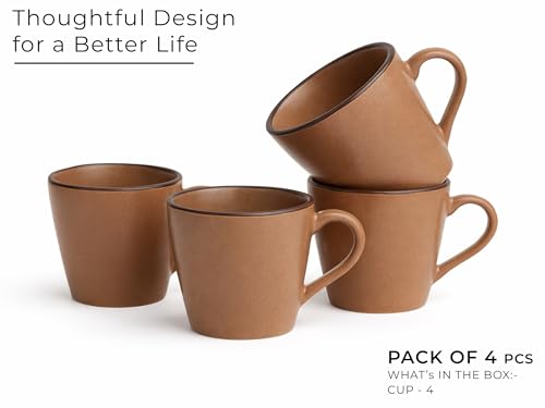 Image of Bodhi House Handcrafted Ceramic Tea Cup Set of 4 Pieces (175 Ml), Stoneware Coffee Mug, Microwave Safe Small Tea Cup, Glossy Finish, Ideal for Daily use, Casual Gatherings and Gifting, Terracota Brown