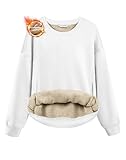 SANTINY Women's Fleece Sherpa Lined Sweatshirt Warm Winter Pullover Sweaters Cozy Thick Crewneck Sweatshirts with Pockets (White_L)