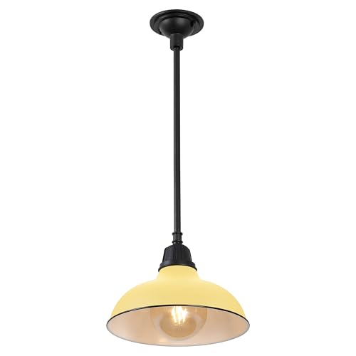 Image of JONATHAN Y Jasper 1-Light Farmhouse 12.25 inch Metal Pendant, Matte Yellow | Indoor Outdoor Use, Rustic Vintage Dome Shade, Adjustable Height, Kitchen Island Porch Entryway, LED Bulb Included