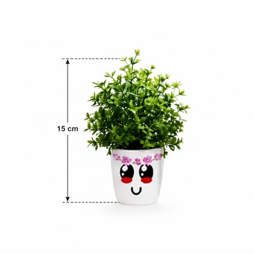 Image of Artificial Smiley Face Plant Pots with Artificial Plants | Cute Mini Flower Pots for Home Decor, Office Desk, Study Table, Living Room, Balcony | Indoor Planter Set | Pack of 6