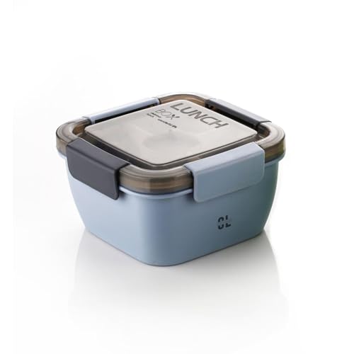 Image of 5 Compartment Plastic Lunch Box with Spoon & Fork | Leak Proof Lock Mechanism | Microwave Dishwasher & Freezer Safe Lunch Box for Kids & Adults School Office Use