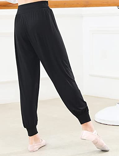 Taikmd Kids Girls Harem Pants Dancewear Basic Classic Stretchy Loose Yoga Hip Hop Jazz Bootcut Latin Running Long Trousers (7-8, Black) #TOP1
