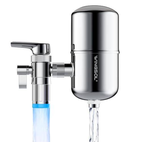 WINGSOL Stainless Steel Water Filter for Sink Faucet, Temp. Sensor LED Light, NSF/ANSI 42&amp;53, 360° Rotating Tap Purifier Reduce PFAS, Lead, Chlorine, 350 Gallons Long-Lasting Reinforced Housing