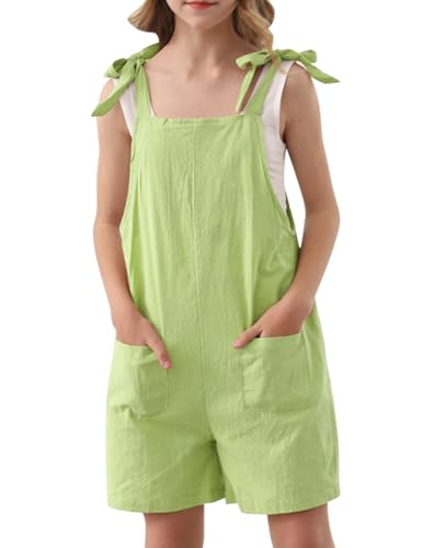 Image of Girls Romper Sleeveless Adjustable Tie-Up Strap Short Jumpsuits Summer Clothes with Pocket 5-12 years