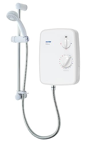 Riba | Shower Electric | 10.5 kW | Triton Shower I White I Electrical Showers | with Showerhead & Anti Twist Hose | Best Electric Shower Units for Bathrooms