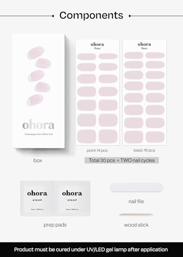 ohora Semi Cured Gel Nail Strips (N Bare Pink) - Works with Any Lamps, Salon-Quality, Long Lasting, Easy to Apply & Remove - Includes 2 Prep Pads, Nail File & Wooden Stick