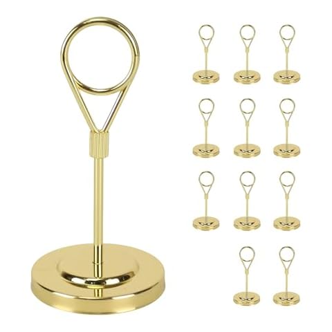 BARsics 12pcs Gold Premium Table Place Card Holders with Weighted Base Stand and Clip Cover
