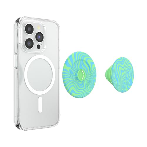 Image of PopSockets Phone Grip for MagSafe, Magnetic Holder, Phone Stand, Neon Green - Swirl Oasis Keylime