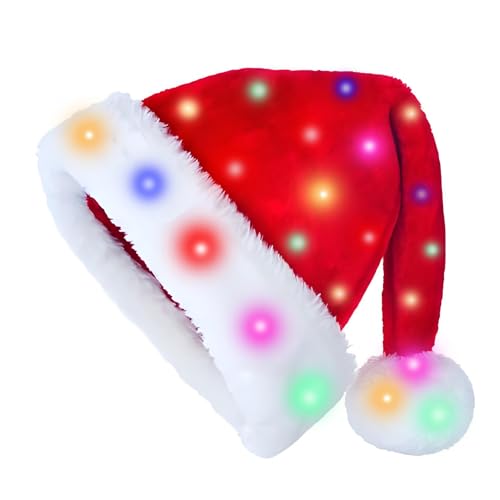 Christmas Velvet Red Santa Hat. Unique Luminescence Santa Hat for Women & Men. Holiday Party