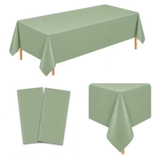 Image of 2 Pack Sage Green Plastic Tablecloths, 54 x 108 Inch Disposable Covers