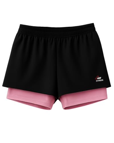 Image of Women's 2-in-1 Running Shorts | Quick-Dry Double Layer Gym Workout Shorts | Inner Compression Liner + Pockets | Lightweight Breathable Athletic Sports Shorts for Training Yoga