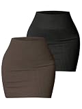 SOLY HUX Women's Basic High Waisted Bodycon Mini Skirts Summer Ribbed Knit Skirt 2 Packs Black and...
