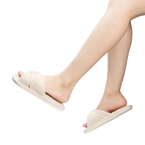 Image of Chantomoo Slippers for Women Memory Foam House Womens Slipper Slides Home Bedroom Bathroom Spa Open Toe Corduroy Bow Slippers Cozy Comfortable